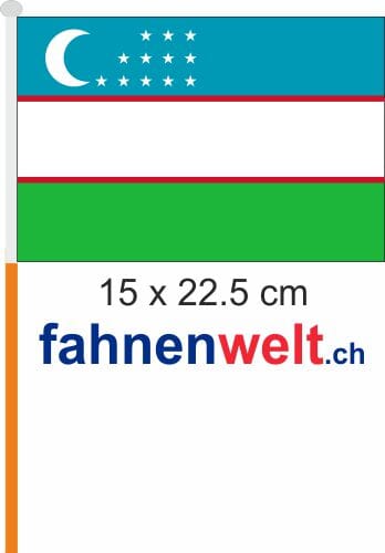 Usbekistan Fahne / Flagge am Stab Pack &agrave; 4 St&uuml;ck | 15 x 22.5 cm - Bild 1