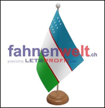 Usbekistan Tisch-Fahne aus Stoff mit Holzsockel | 22.5 x 15 cm - Bild 1