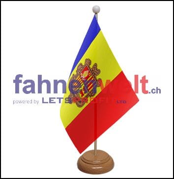 Andorra Tisch-Fahne aus Stoff mit Holzsockel | 22.5 x 15 cm - Bild 1