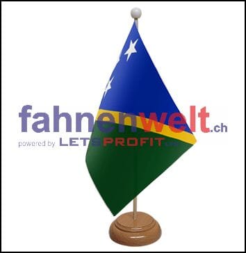 Salomonen Inseln Tisch-Fahne aus Stoff mit Holzsockel | 22.5 x 15 cm - Bild 1
