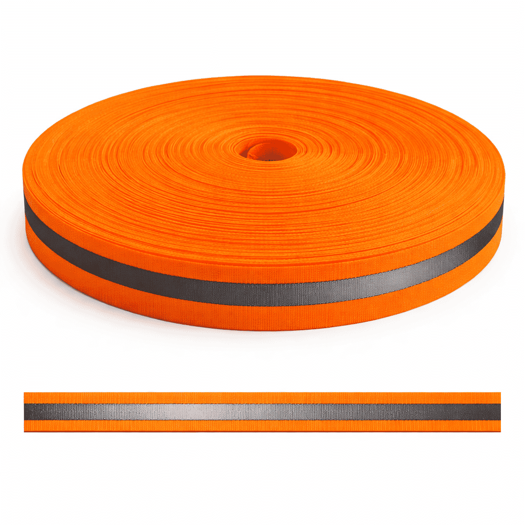 Reflektierendes Band zum Aufn&auml;hen orange 2.5 cm mit 1 cm Reflektorstreifen Meterware - Bild 1