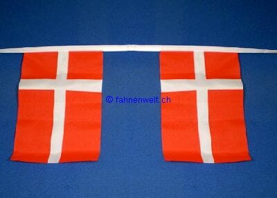 Fahnenkette D&auml;nemark gedruckt aus Stoff | 30 Fahnen 15 x 22.5 cm 9 m lang - Bild 1