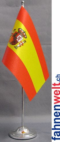Spanien mit Wappen Tisch-Fahne DeLuxe ohne St&auml;nder | 15.5 x 24 cm - Bild 1