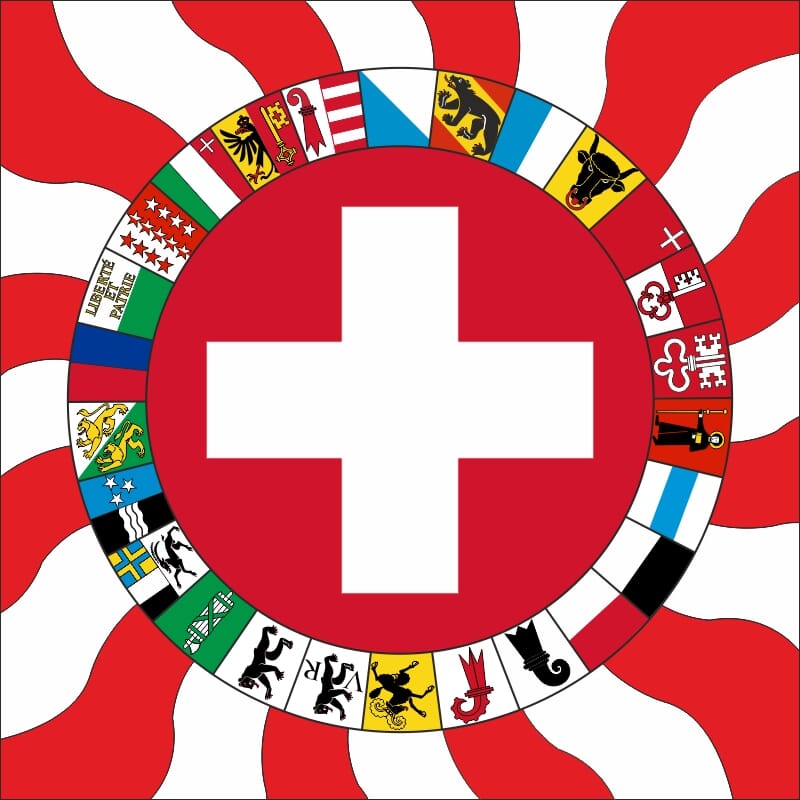 Fahne geflammt Schweiz mit Kantonen | ab 80 x 80 cm