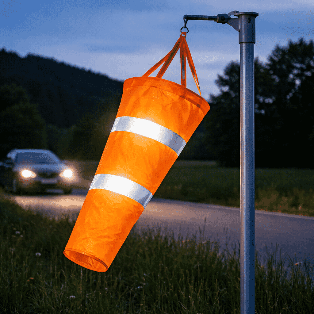 Windsack orange mit Reflexstreifen aus Nylongewebe | 80 cm lang &Oslash; 24 cm - Bild 5