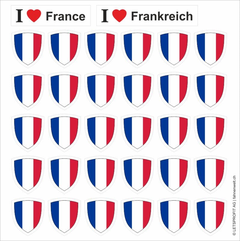 Aufkleber Frankreich / France in Wappenform 30 St&uuml;ck auf Bogen | ca. 12.5 x 12.5 cm - Bild 1