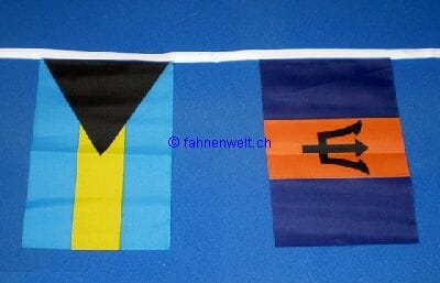 Fahnenkette mit 30 L&auml;nder aus der Karibik gedruckt aus Stoff | 30 Fahnen 15 x 22.5 cm 9 m lang - Bild 1
