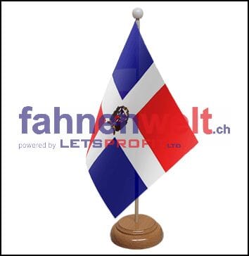 Dominikanische Republik Tisch-Fahne aus Stoff mit Holzsockel | 22.5 x 15 cm - Bild 1