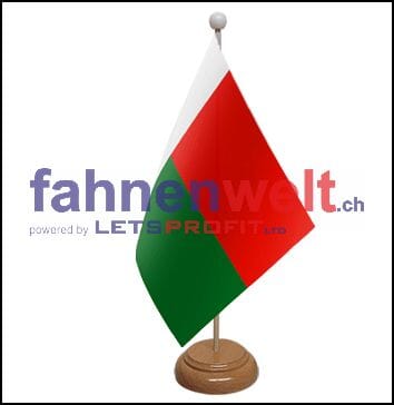 Madagaskar Tisch-Fahne aus Stoff mit Holzsockel | 22.5 x 15 cm - Bild 1