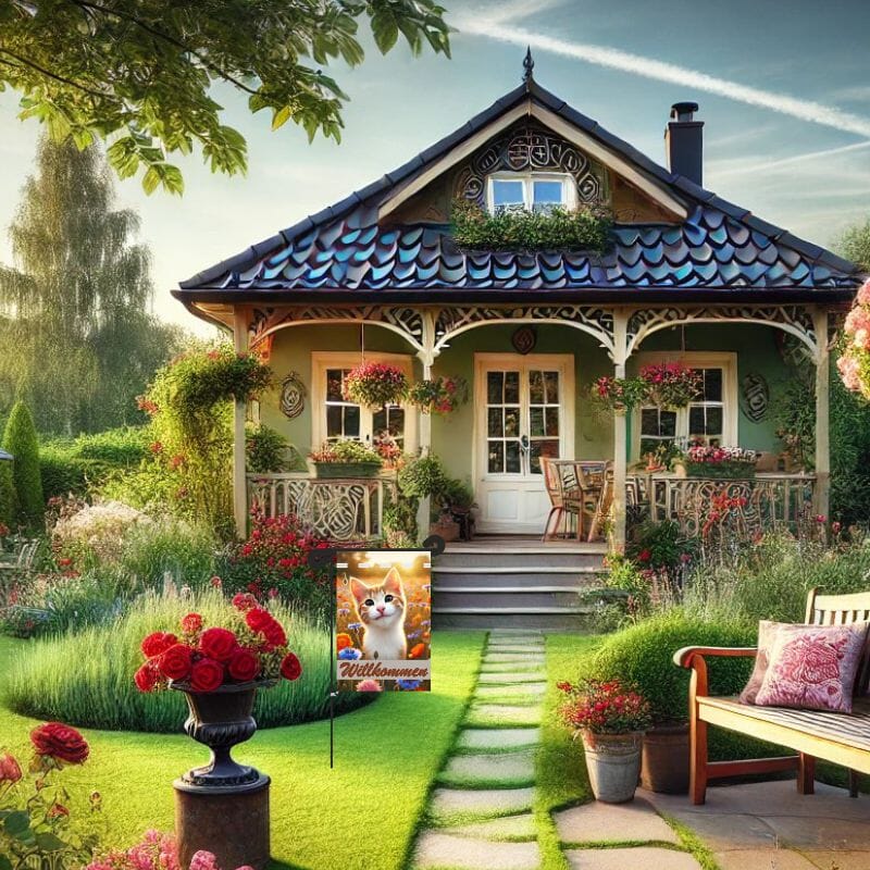 Gartenfahne Willkommen mit Katzenmotiv | 30 x 45 cm - Bild 3
