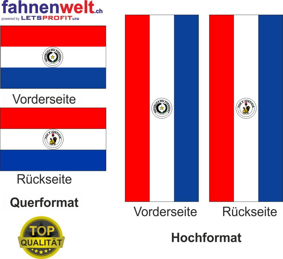 PARAGUAY Fahne in Top-Qualit&auml;t Vorder- und R&uuml;ckseite gedruckt im Hoch- und Querformat | diverse Gr&ouml;s - Bild 1