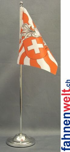 Schweiz Tisch-Fahne DeLuxe ohne St&auml;nder geflammt | 16 x 16 cm - Bild 1