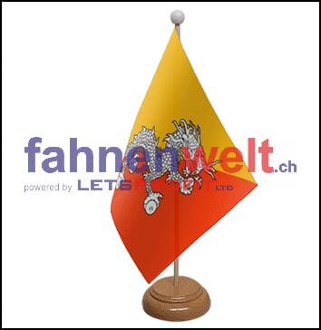 Bhutan Tisch-Fahne aus Stoff mit Holzsockel | 22.5 x 15 cm - Bild 1