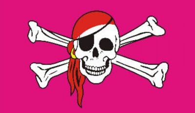 Pirat / Totenkopf mit gekreuzten Knochen Pink Fahne gedruckt | 90 x 150 cm - Bild 1