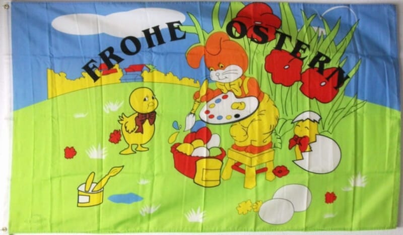 Frohe Ostern / Hase beim Eiermalen Fahne gedruckt | 90 x 150 cm - Bild 1