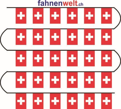 Stoff Fahnenkette Schweiz gedruckt | 30 Fahnen 15 x 22.5 cm 9 m lang - Bild 1