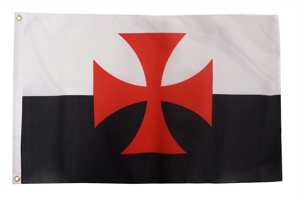 Tempelritter mit Kreuz / Crusades auf schwarz-weisser Fl&auml;che Fahne gedruckt | 90 x 150 cm - Bild 1