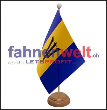 Barbados Tisch-Fahne aus Stoff mit Holzsockel | 22.5 x 15 cm - Bild 1