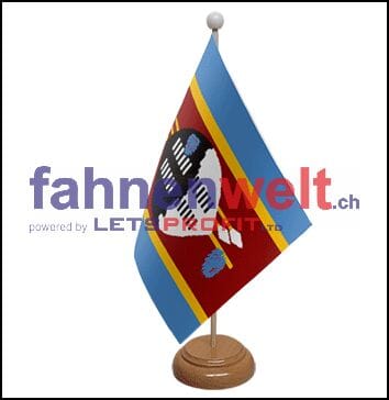 K&ouml;nigreich von Swasiland / Eswatini Tisch-Fahne aus Stoff mit Holzsockel | 22.5 x 15 cm - Bild 1