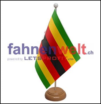 Simbabwe Tisch-Fahne aus Stoff mit Holzsockel | 22.5 x 15 cm - Bild 1