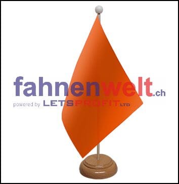 Orange Tisch-Fahne aus Stoff mit Holzsockel | 22.5 x 15 cm - Bild 1