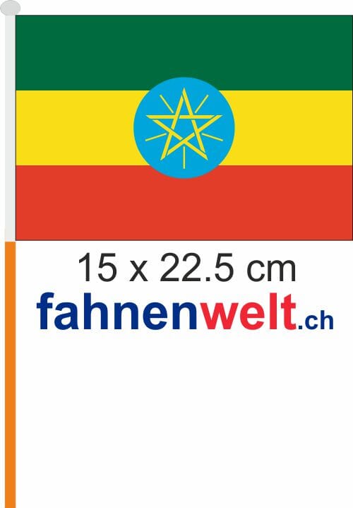 &Auml;thiopien Fahne / Flagge am Stab Pack &agrave; 4 St&uuml;ck | 15 x 22.5 cm - Bild 1