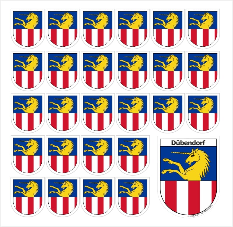Aufkleber Sticker 8600 D&uuml;bendorf mit grosser und 26 kleinen Wappen - Bild 1