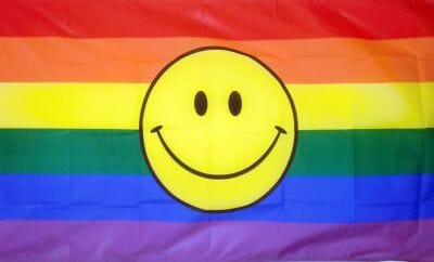 Regenbogen mit Smiley Fahne gedruckt | 60 x 90 cm - Bild 1