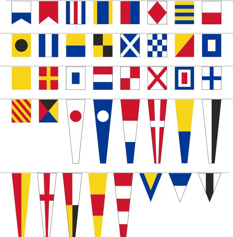 Nautische Fahnenkette hochwertig mit Flaggenalphabet und Zahlenwimpel | ca. 13 m - Bild 1