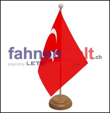 T&uuml;rkei Tisch-Fahne aus Stoff mit Holzsockel | 22.5 x 15 cm - Bild 1