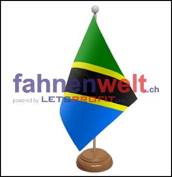 Tansania Tisch-Fahne aus Stoff mit Holzsockel | 22.5 x 15 cm - Bild 1