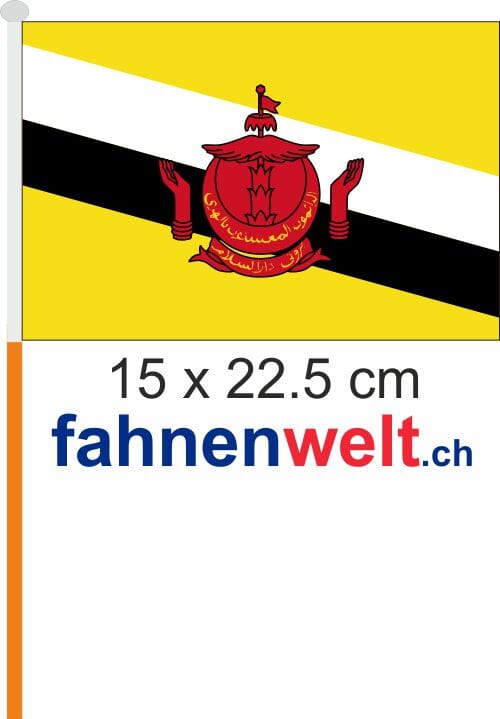 Brunei Fahne / Flagge am Stab Pack &agrave; 4 St&uuml;ck | 15 x 22.5 cm - Bild 1