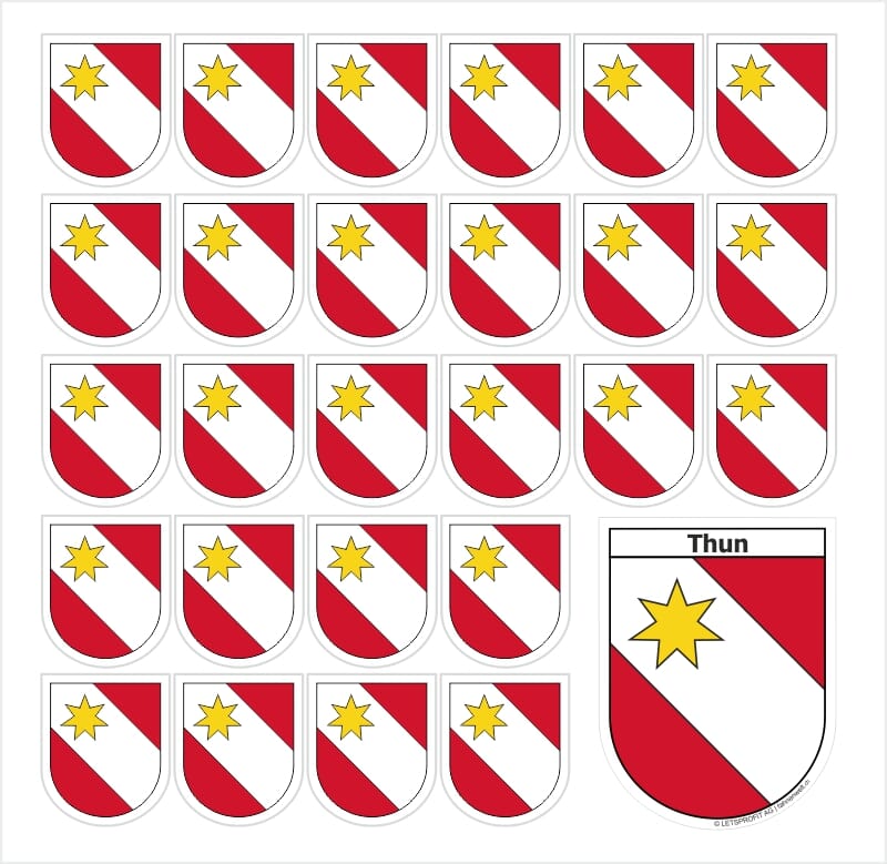 Aufkleber Sticker 3600 Thun mit grosser und 26 kleinen Wappen - Bild 1