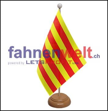 Katalonien Tisch-Fahne aus Stoff mit Holzsockel | 22.5 x 15 cm - Bild 1