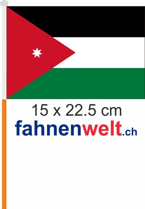 Jordanien Fahne / Flagge am Stab Pack &agrave; 4 St&uuml;ck | 15 x 22.5 cm - Bild 1