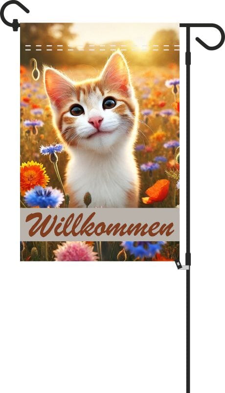 Gartenfahne Willkommen mit Katzenmotiv | 30 x 45 cm - Bild 2
