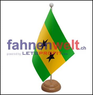 Sao Tome und Principe Tisch-Fahne aus Stoff mit Holzsockel | 22.5 x 15 cm - Bild 1