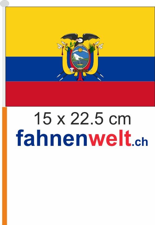Ecuador Fahne / Flagge am Stab Pack &agrave; 4 St&uuml;ck | 15 x 22.5 cm - Bild 1