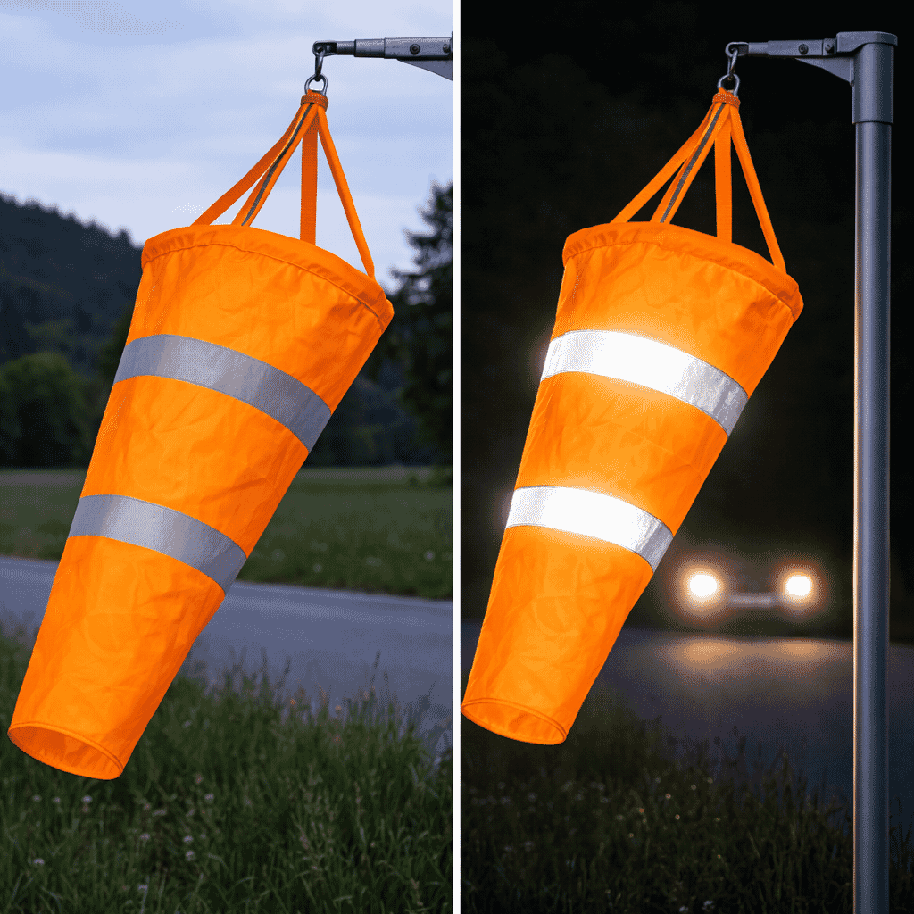 Windsack orange mit Reflexstreifen aus Nylongewebe | 80 cm lang &Oslash; 24 cm - Bild 6