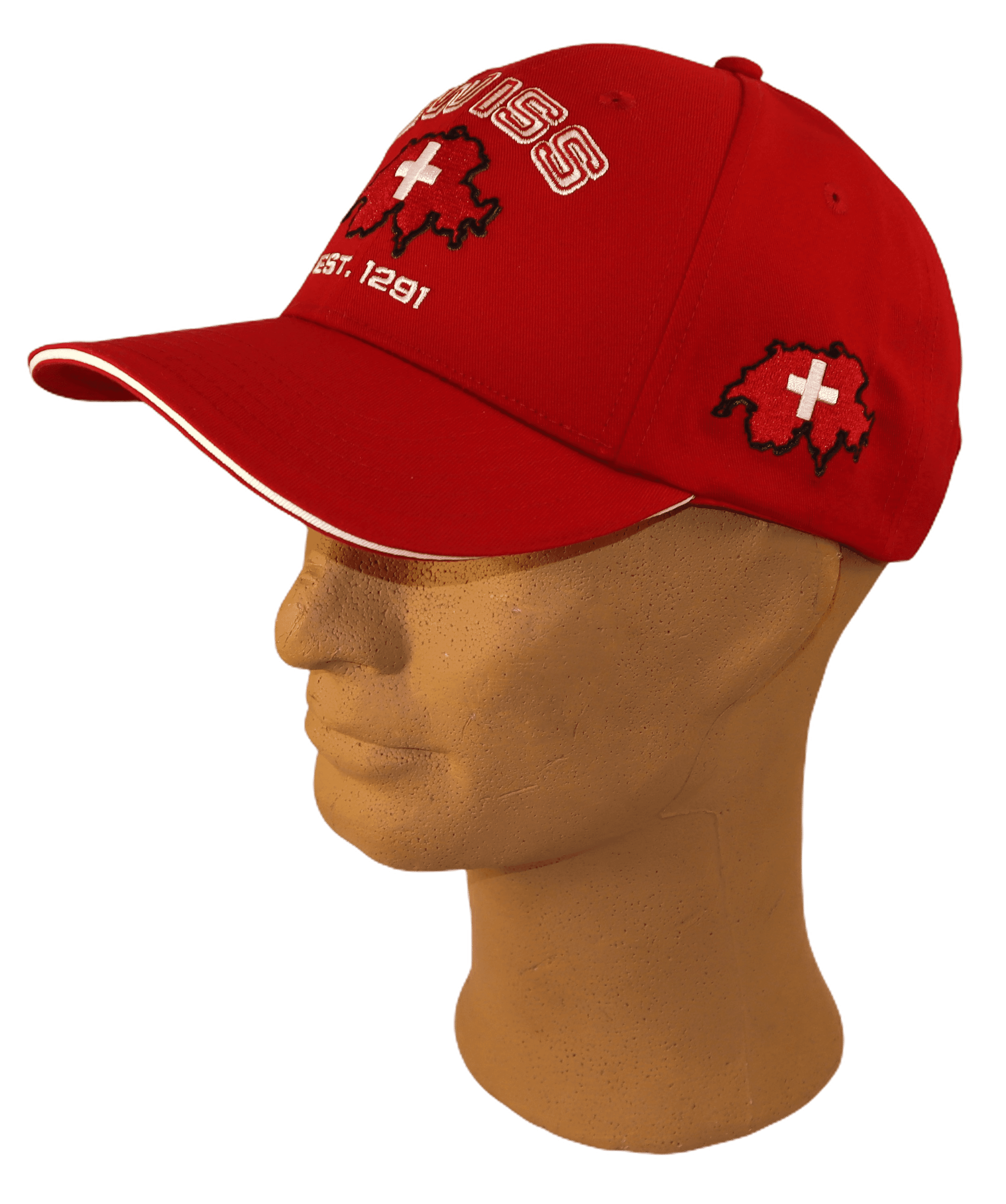 Baseballcap-Cap "SWISS" &ndash; Rot mit Landesgrenzen, One-Size - Bild 2