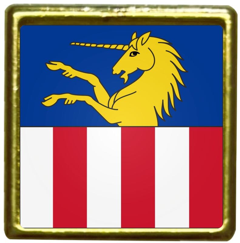 Pin 8600 D&uuml;bendorf quadratisch 18 &times; 18 mm mit goldfarbenem Rand - Bild 1