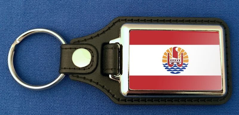 Franz&ouml;sisch-Polynesien Schl&uuml;sselanh&auml;nger aus Metall und Kunstleder | ca. 95 X 37 mm - Bild 1