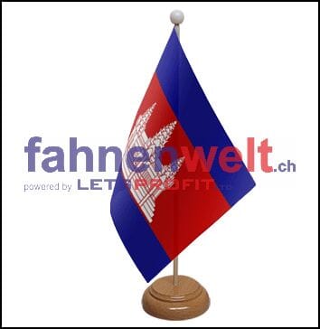 Kambodscha Tisch-Fahne aus Stoff mit Holzsockel | 22.5 x 15 cm - Bild 1