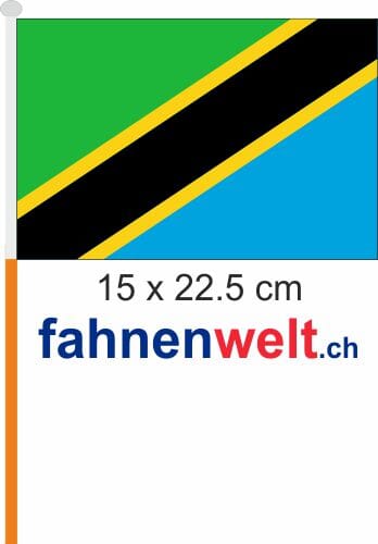 Tansania Fahne / Flagge am Stab Pack &agrave; 4 St&uuml;ck | 15 x 22.5 cm - Bild 1
