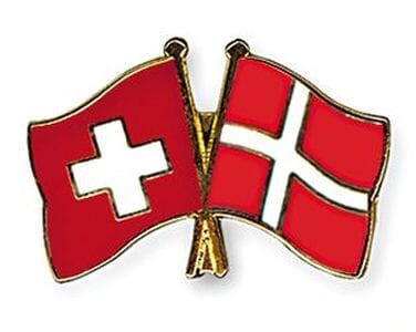 Freundschaftspin Schweiz-D&auml;nemark | Gr&ouml;sse ca. 22mm - Bild 1