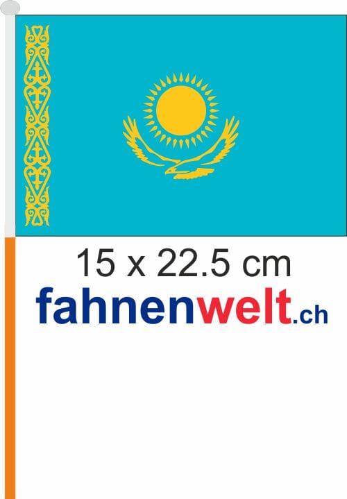 Kasachstan Fahne / Flagge am Stab Pack &agrave; 4 St&uuml;ck | 15 x 22.5 cm - Bild 1