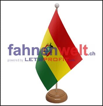 Bolivien Tisch-Fahne aus Stoff mit Holzsockel | 22.5 x 15 cm - Bild 1
