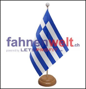 Griechenland Tisch-Fahne aus Stoff mit Holzsockel | 22.5 x 15 cm - Bild 1