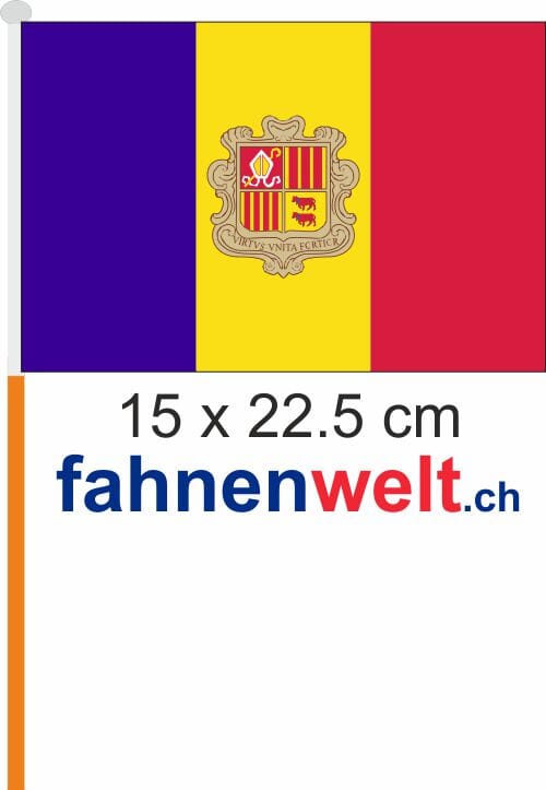 Andorra Fahne / Flagge am Stab Pack &agrave; 4 St&uuml;ck | 15 x 22.5 cm - Bild 1