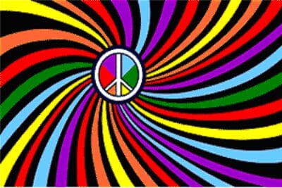 Regenbogen Wirbel mit Peace Symbol Fahne gedruckt | 90 x 150 cm - Bild 1